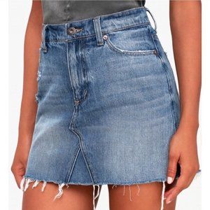 Pistola Distressed Raw Hem Jean Skirt Light Wash Denim